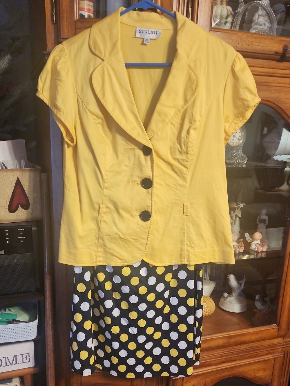 ‼️50%_5+Bundles‼️ Studio 1 Yellow Short-Sleeve Blazer with Polka Dot Skirt B1